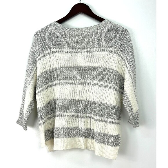 New Hollister Women Oversized Crewneck Sweater Size L Short White Striped 1126U - Picture 7 of 12